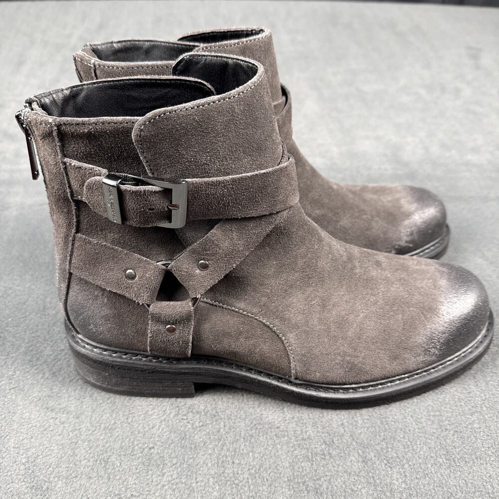 KARL LAGERFELD PARIS Grey Suede Leather Harness Boots LF2S3011 Men's Size 11 NEW